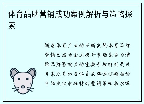 体育品牌营销成功案例解析与策略探索